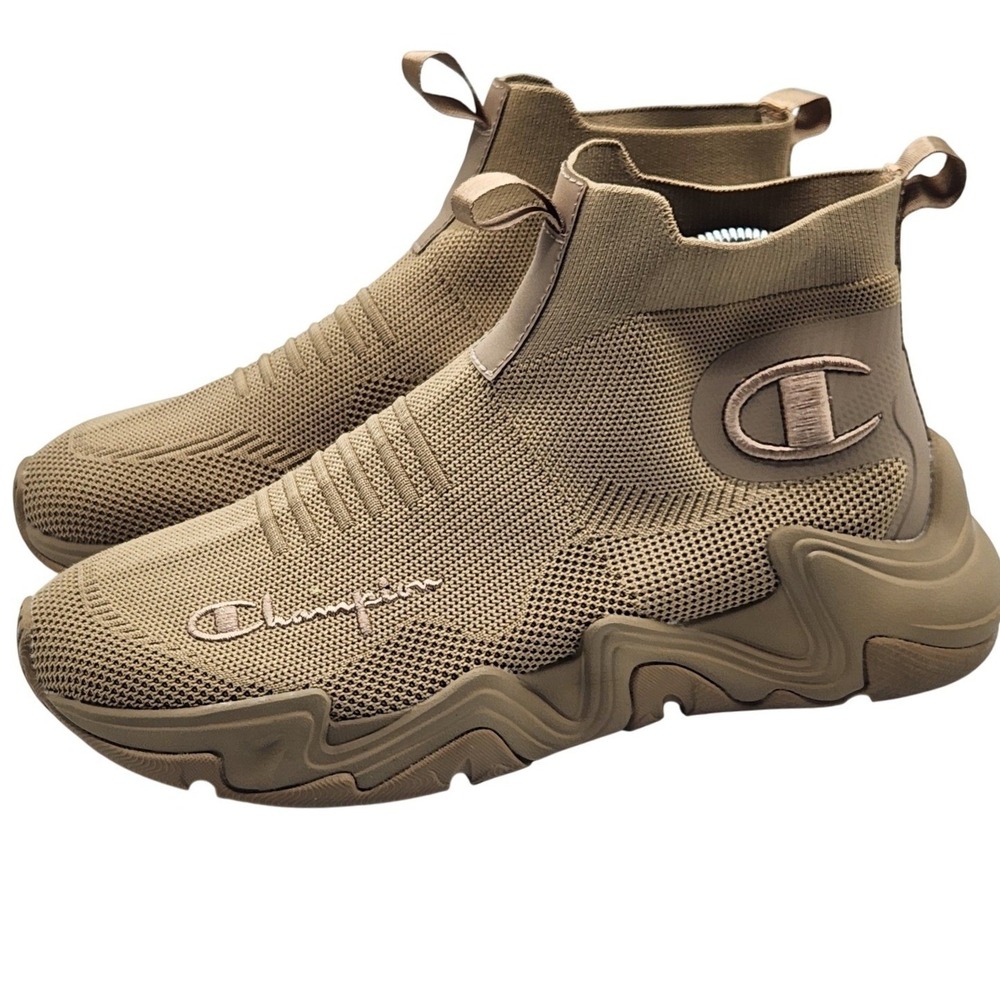 Champion Hyper C Raw Sneakers Mens Size 8 Tan Pebblestone Sock Knit Mid Top